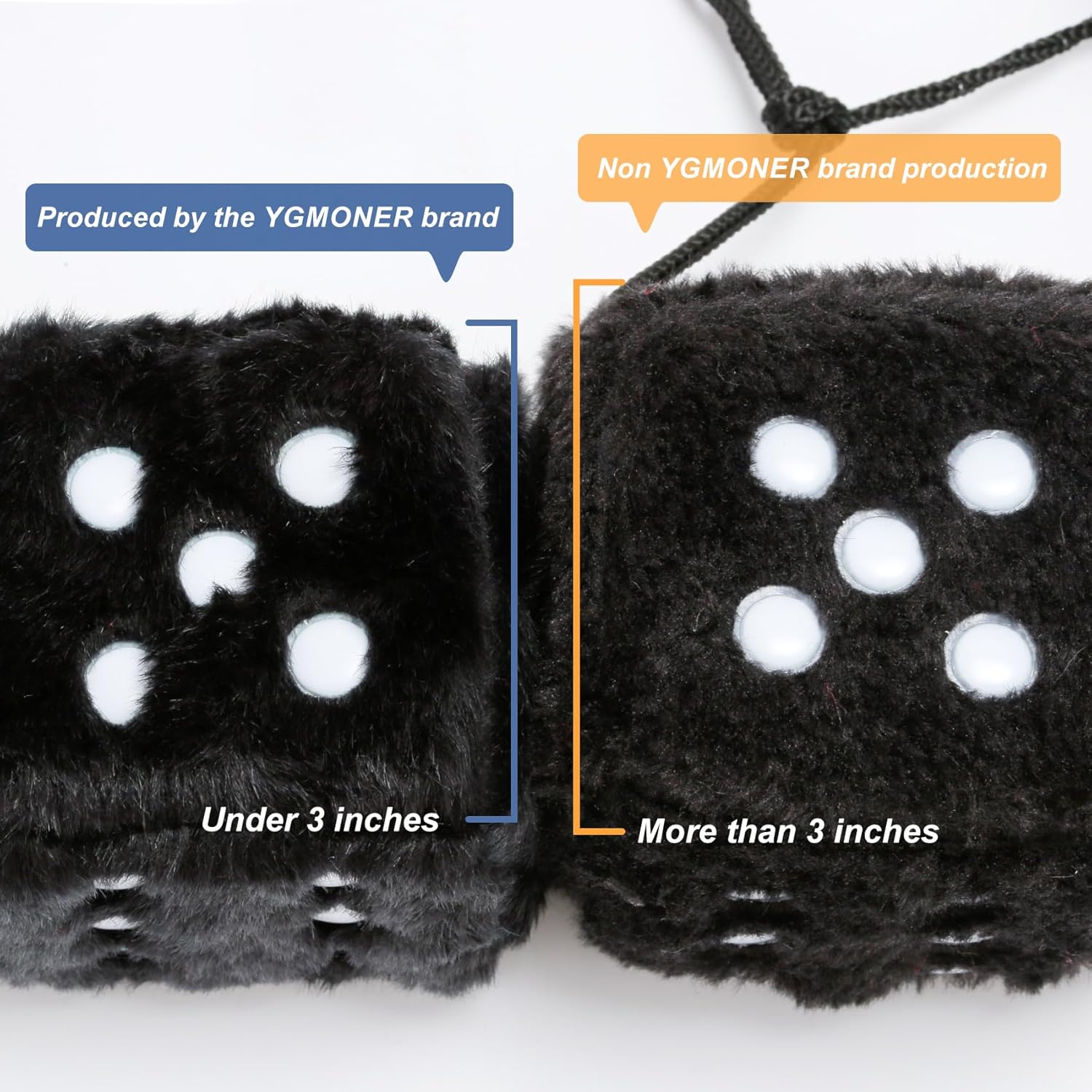 2.75” Fuzzy Dice with Leather Dots Retro Car Mirror Hanging Accessories for Car Decoration (Black)