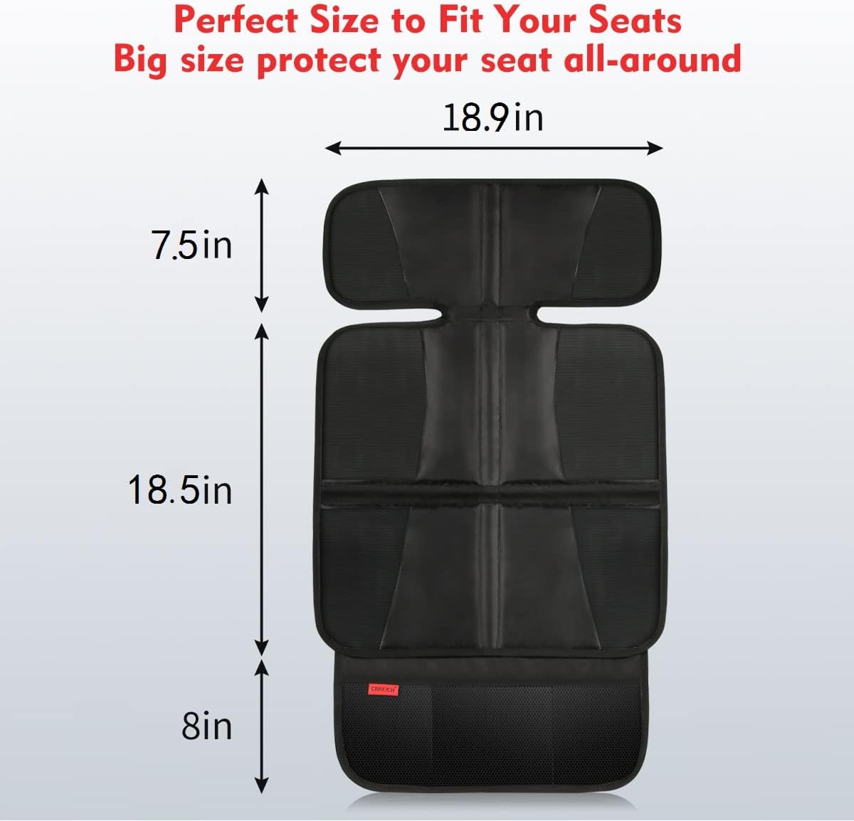 Car Seat Protector - Seat Protection Mat - Thick Padding - Durable, Waterproof Fabric, Leather Reinforced Corners & 3 Pockets for Handy Storage Black