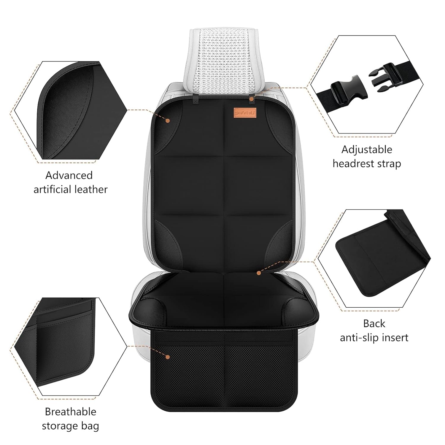 Car Seat Protector, 2Pack Seat Protector Protect Child Seats with Thickest Padding and Non-Slip Backing Mesh Pockets for Baby and Pet, Sedan SUV Truck (Black)