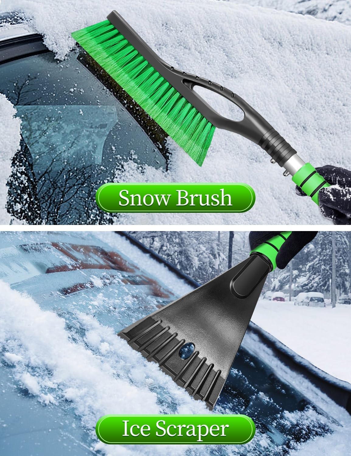 Car Snow Scraper and Brush, 27 Inch Snow Brush for Car Window, Detachable Ice Scraper with Foam Grip for Windshield SUV Truck - 1pcs