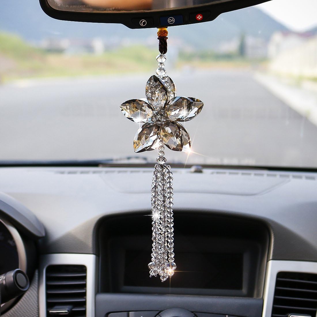 13.8 Inch Crystal Car Rear View Mirror Ornament Car Pendant Lucky Crystal Window Hanging Car Accessories Rainbow Maker Gray