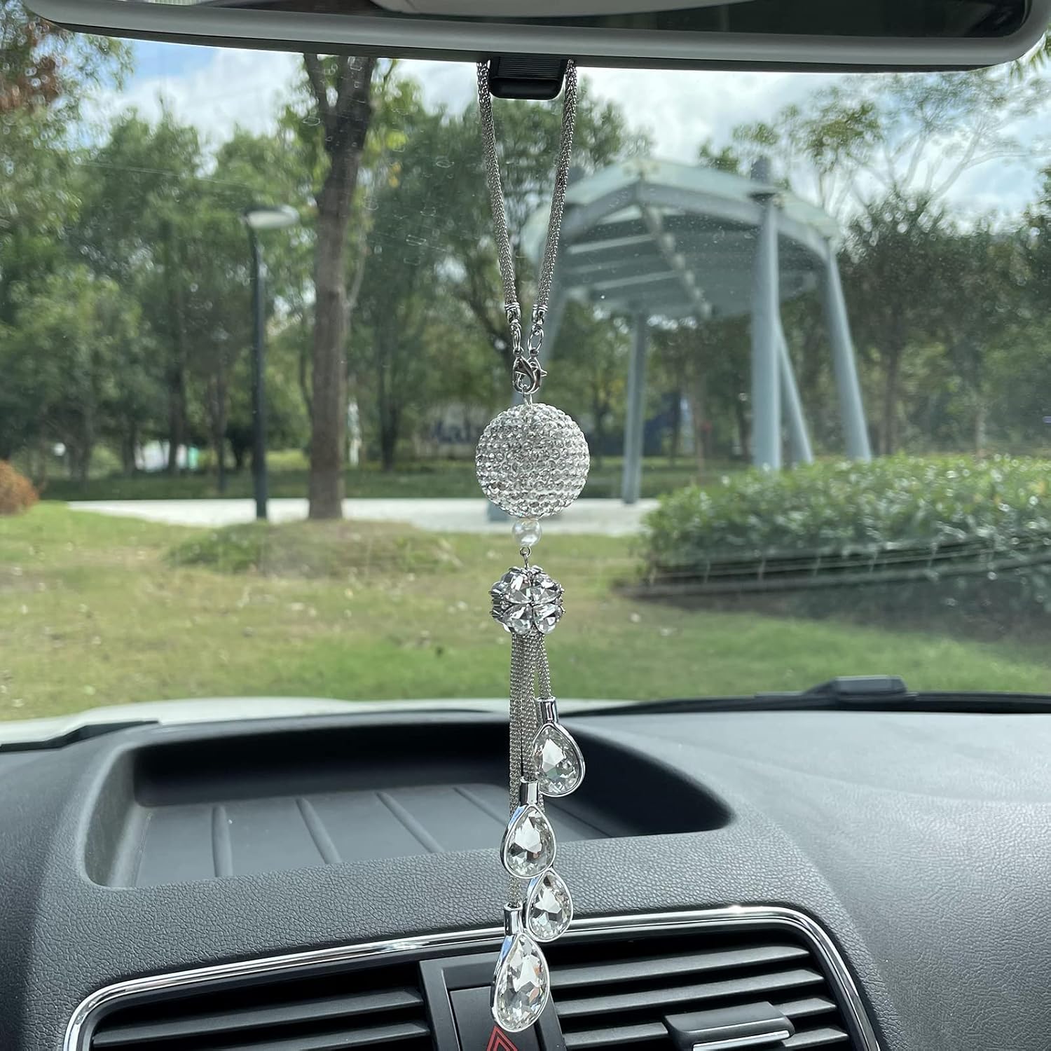 Bling Car Accessories for Women and Man,Cute Decor Women,Lucky Crystal Sun Catcher Ornament,Rear View Mirror Ball Charm (30 mm Clear) (White)