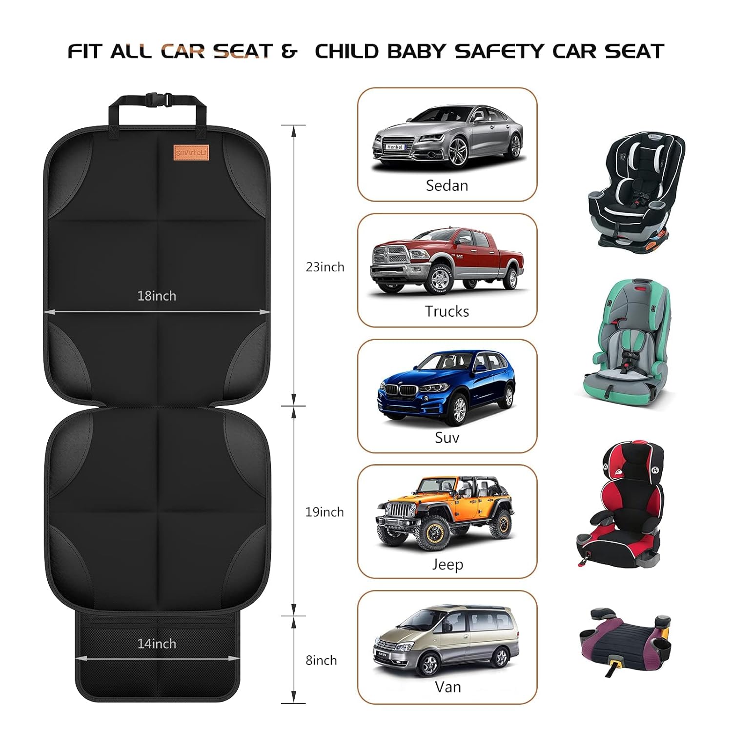 Car Seat Protector, 2Pack Seat Protector Protect Child Seats with Thickest Padding and Non-Slip Backing Mesh Pockets for Baby and Pet, Sedan SUV Truck (Black)