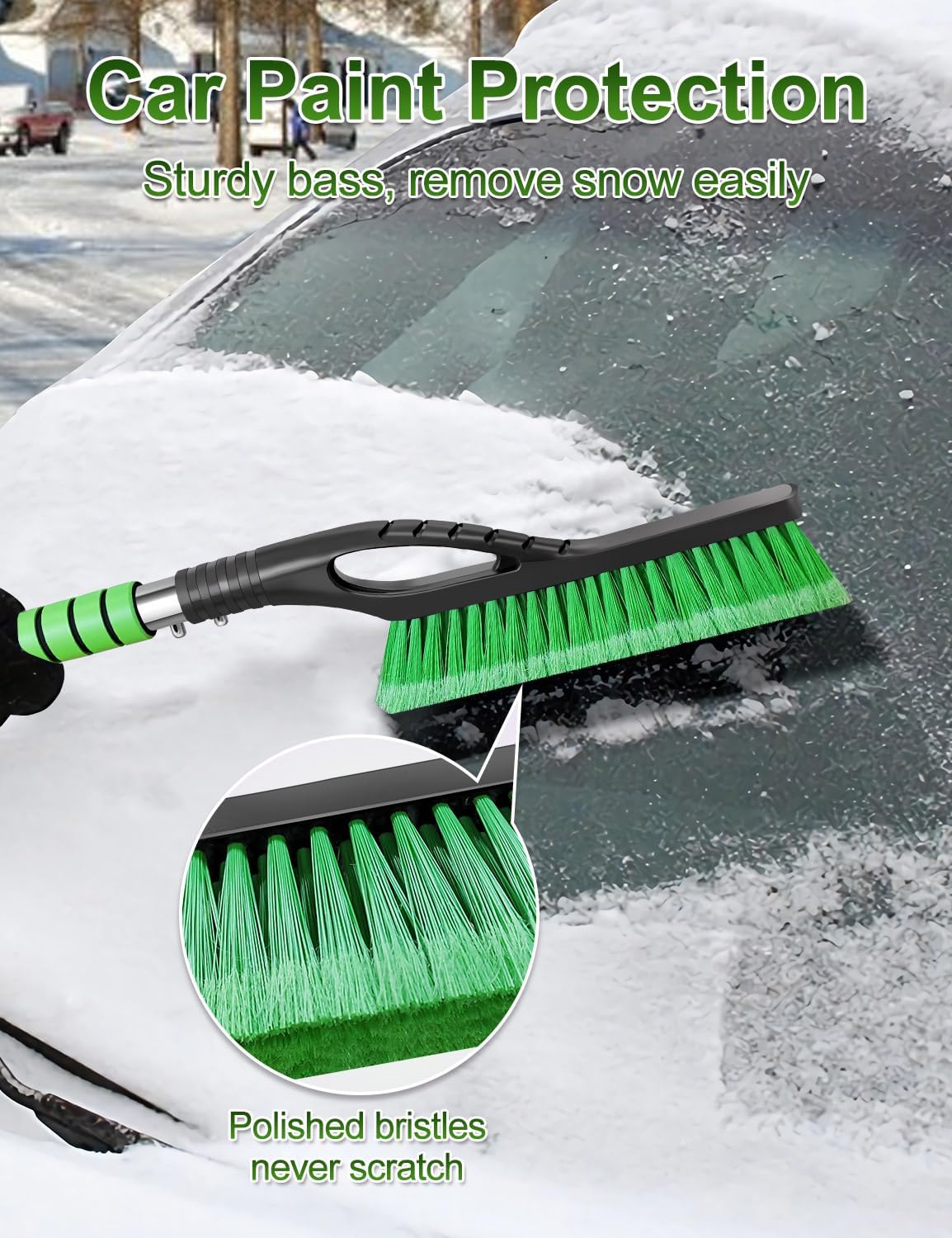 Car Snow Scraper and Brush, 27 Inch Snow Brush for Car Window, Detachable Ice Scraper with Foam Grip for Windshield SUV Truck - 1pcs