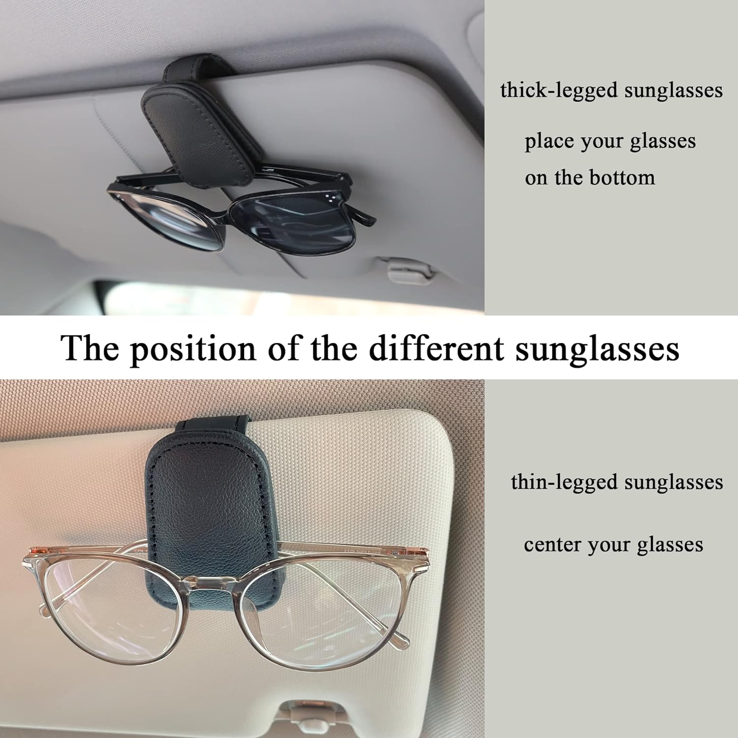 Sunglasses Holders for Car Visor, Magnetic Leather Glasses Eyeglass Clip for Car, Ticket Card Clip Sunglasses Mount, Car Visor Accessories Gadgets (1, Black)