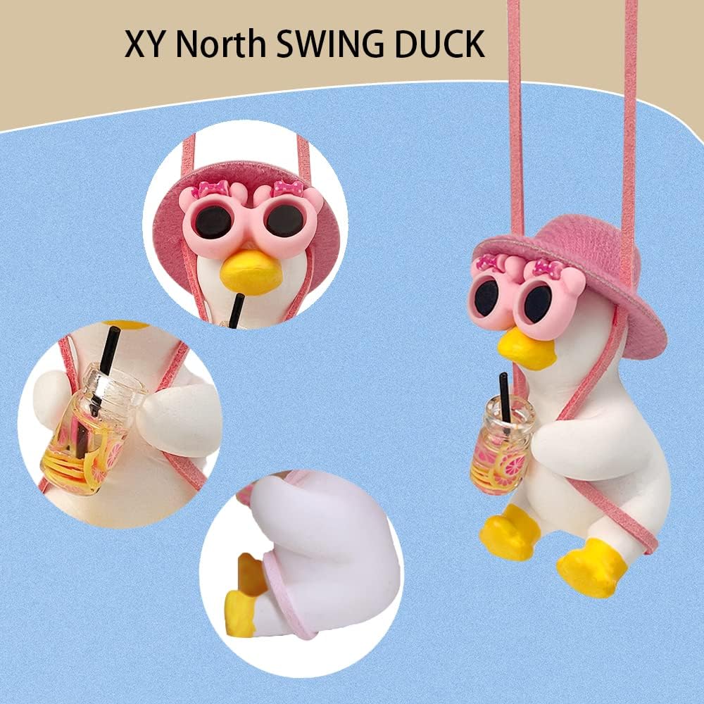 Cool Swinging Duck Car Hanging Ornament, Pendant Interior Rearview Mirror Decoration and Car Rear View Mirror Hanging Accessories