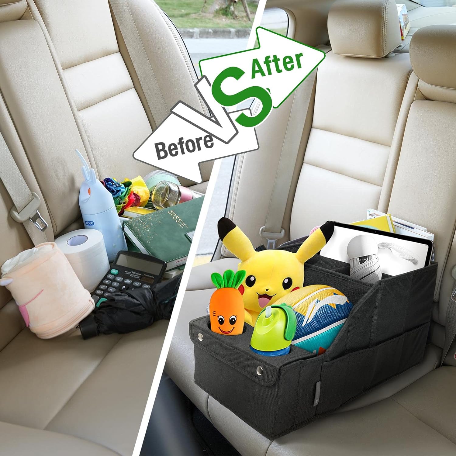 Car Seat Organizer- Backseat Car Organizer with 11 Storages Compartments and 2 Cup Holders, Organizers and Storage, Front Seat for Travel Kids,Black