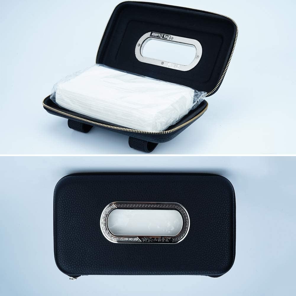 Car Tissue Holder, Sun Visor Napkin Holder, Car Visor Tissue Holder, Luxury PU Leather Backseat Tissue Case Holder (Black)