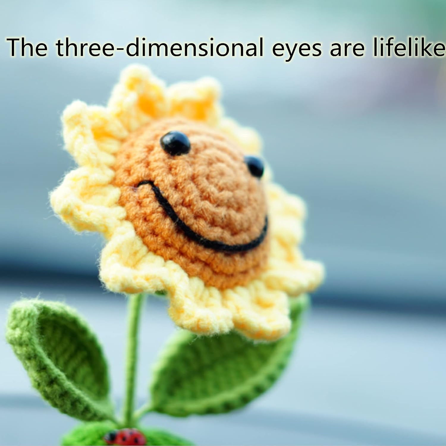 Sunflower Car Accessories Dashboard Decorations, Crochet Smiley Shaking Sun Flowers Bobblehead Dashboard Car Decor for Women, for Cute Girl Car Interior Desk Ornaments Gifts (H 5.2 in)