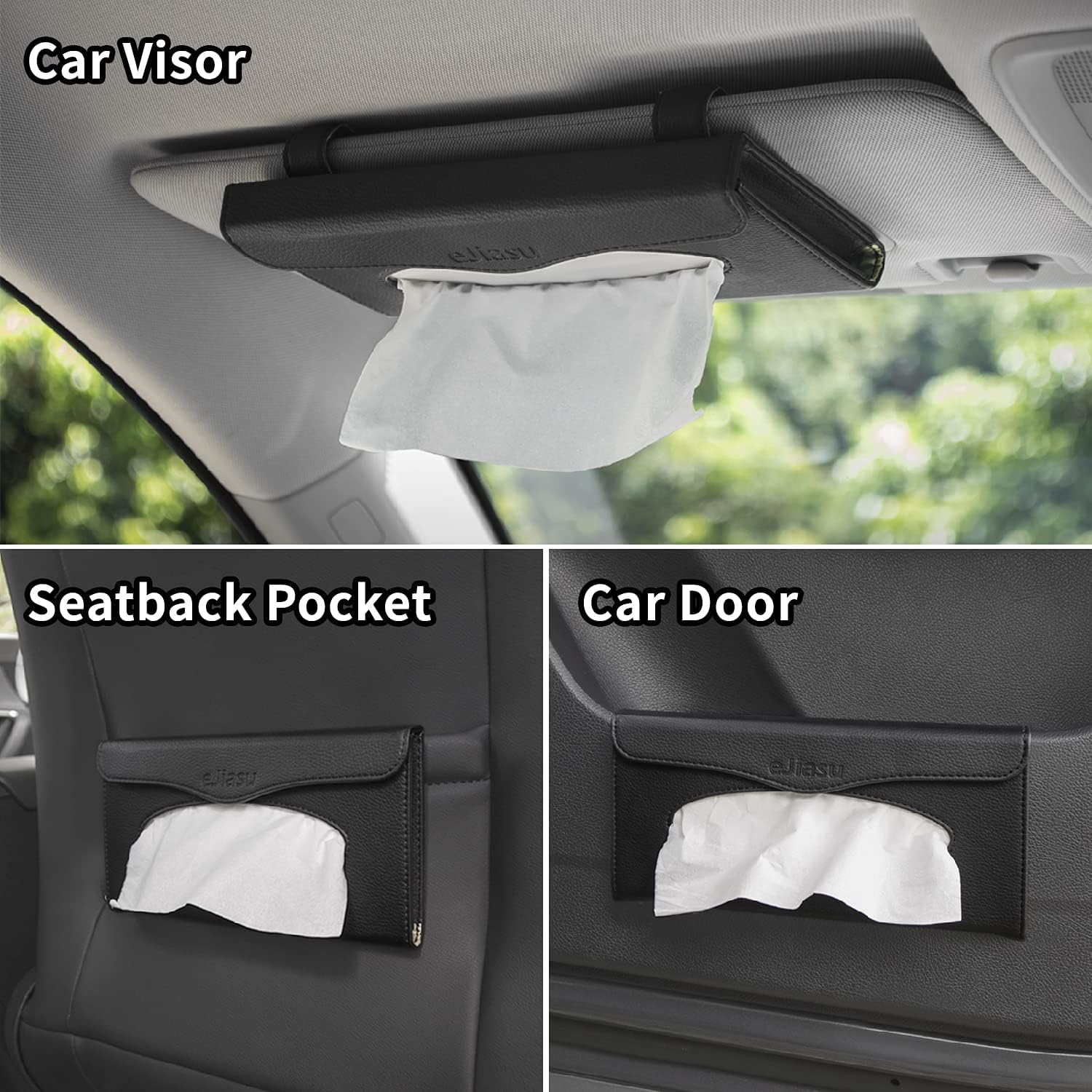 Car Tissue Holder, Sun Visor Napkin Holder, Car Visor Tissue Holder, PU Leather backseat tissue case holder for car, Vehicle(black)