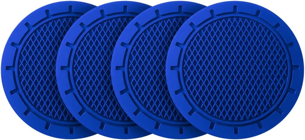 4 Pack Car Cup Holder Coaster, 2.75 Inch Diameter Non-Slip Universal Insert Coaster, Durable, Suitable for Most Car Interior, Car Accessory for Women and Men (Deep Blue)