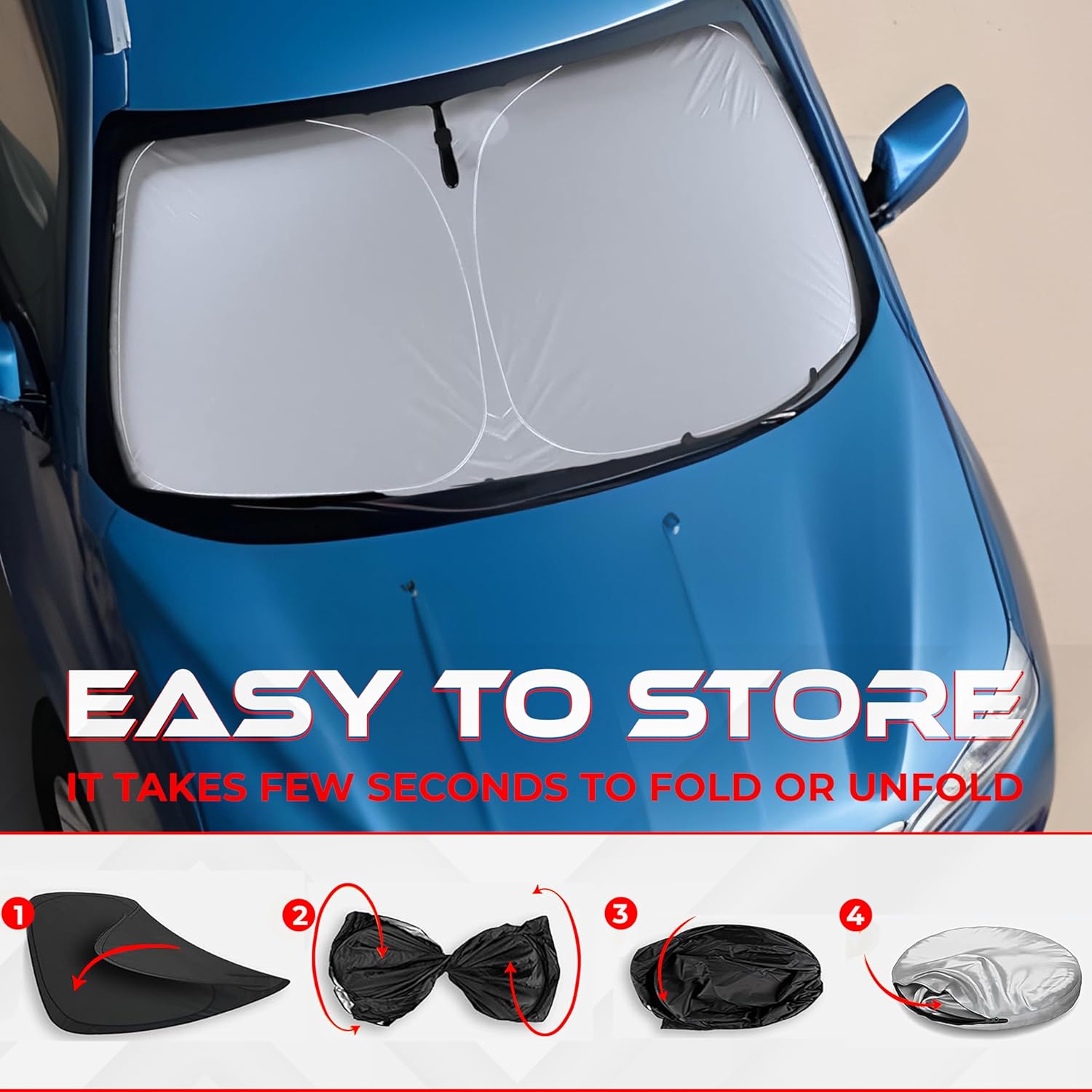 AutoTech Park Foldable Sunshade Compatible with 2023-2025 Dodge Hornet, UV Relfective and Easy Storage, Custom-fit Car Windshield  Sun Shade