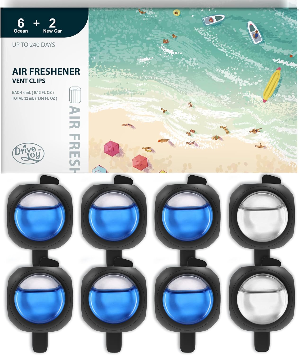 Car Air Freshener Vent Clips, 8 PK, 6 Ocean, 2 New Car Scent, Car Fresheners for Men Women, Up to 240 Days, Long Lasting Air Freshener for Car, Odor Eliminator