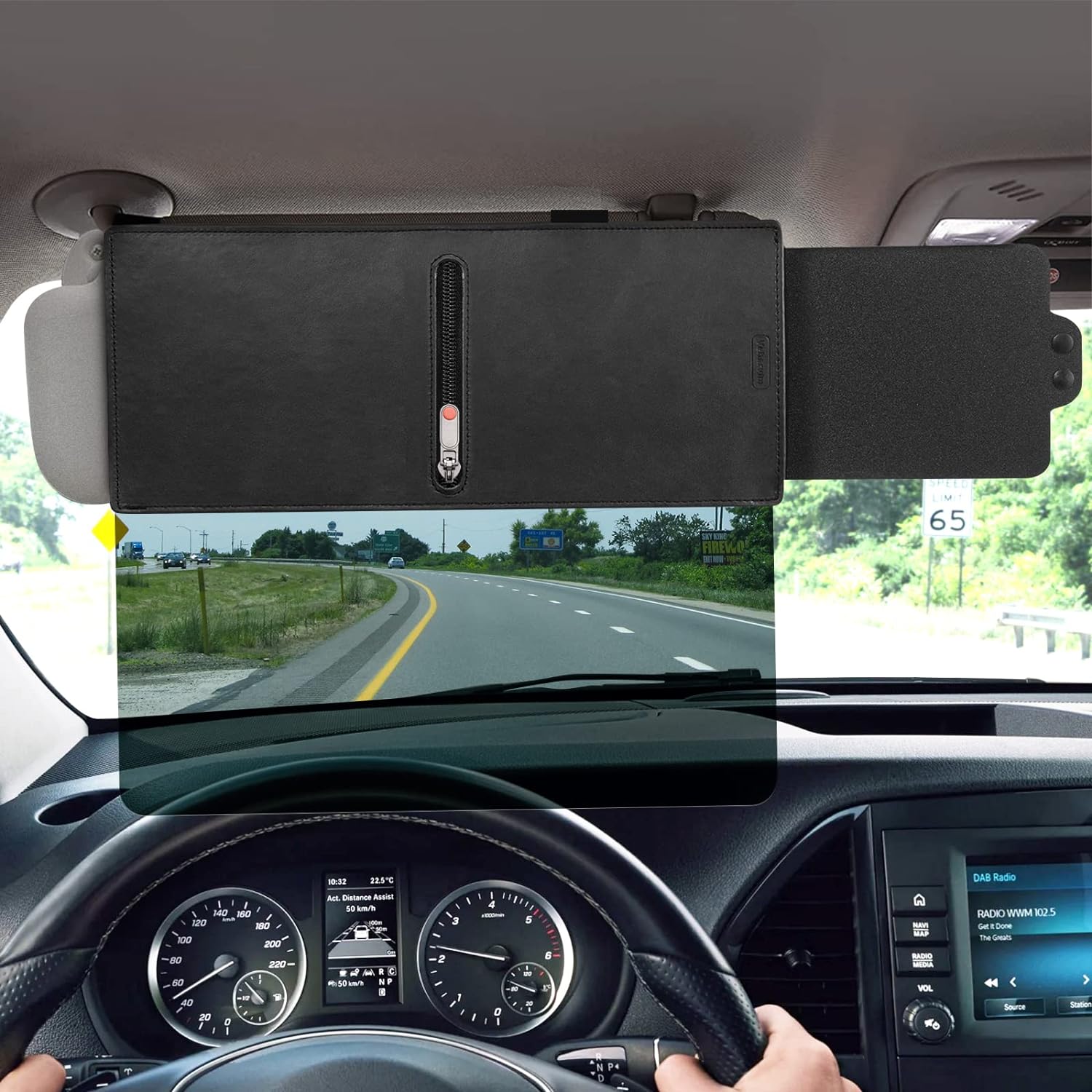 Polarized Sun Visor for Car with Zipper Slider, Upgraded UV400 Car Sun Visor Extension with PC Lens and Side Sunshade, Anti-Glare Car Visor for Safe Driving, UV-Filtering/Protection