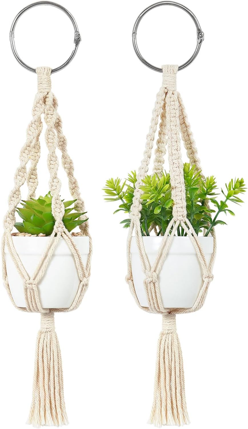 Car Accessories Rear View Mirrior Charm Cute Hanging Rearview Car Decor Boho Hanger with Artificial Succulent Plants Gifts for Plant Lover Set of 2, White