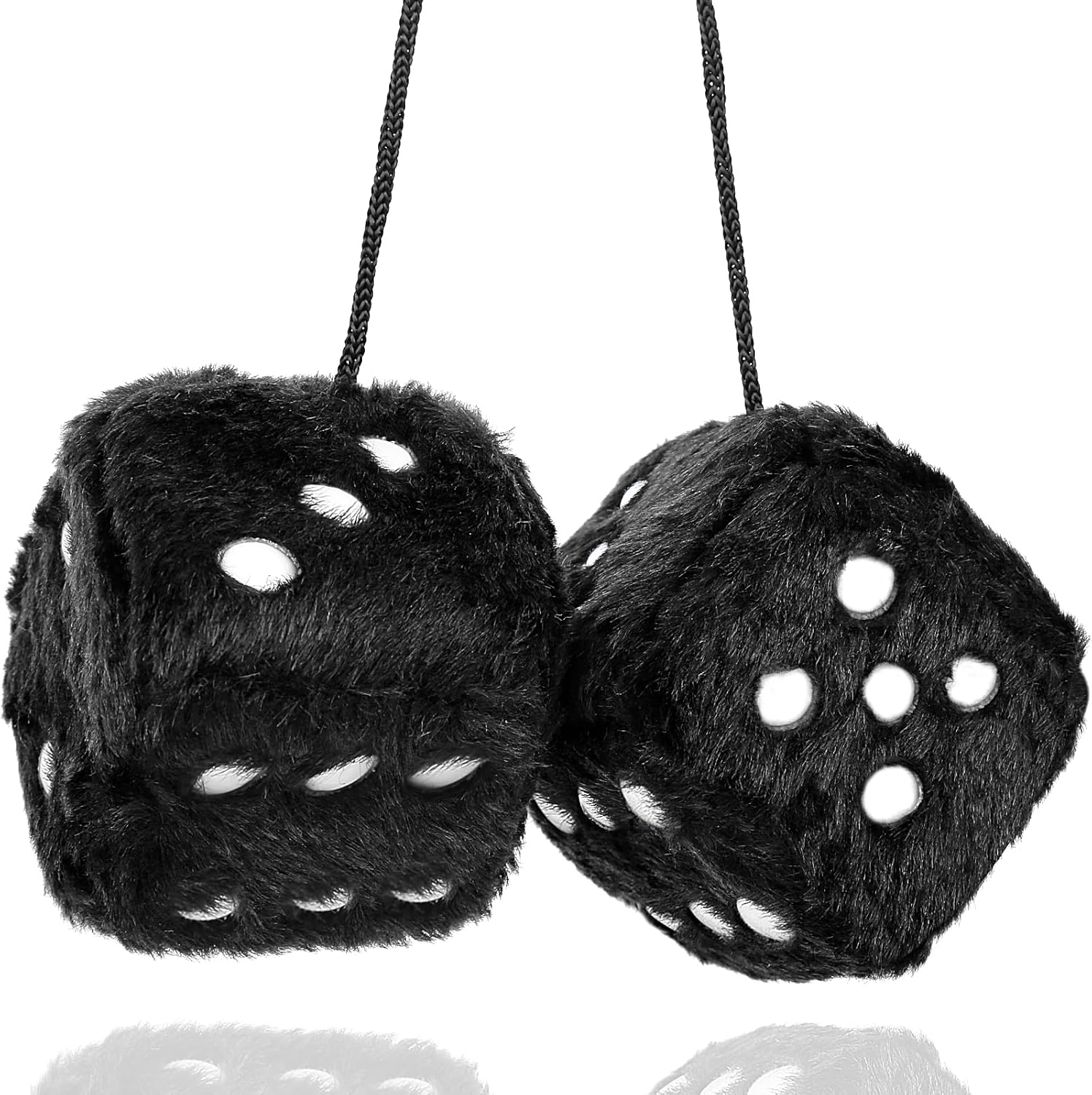 2.75” Fuzzy Dice with Leather Dots Retro Car Mirror Hanging Accessories for Car Decoration (Black)