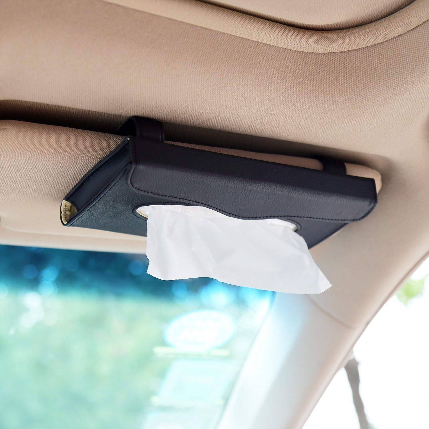 Car Tissue Holder, Sun Visor Napkin Holder, Car Visor Tissue Holder, PU Leather backseat tissue case holder for car, Vehicle(black)